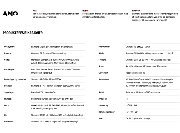 24/25 Chubster 85NM EP6 XT L/XL 20" 630 WH Shim batteri BOMBER Z1 hev/senk 